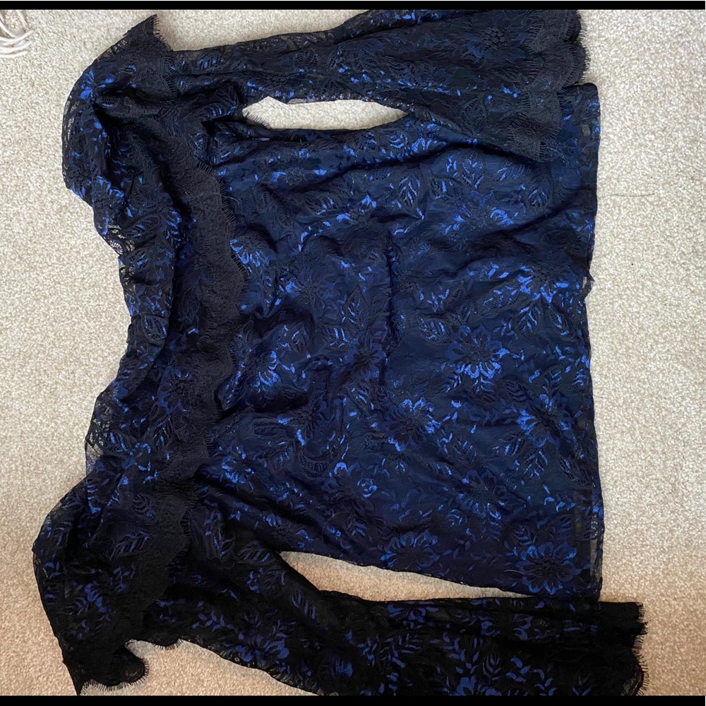 Navy blue and black off the shoulder shirt